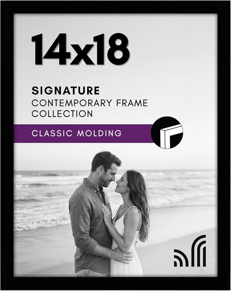 Americanflat 14x18 Picture Frame with Polished Plexiglass - Gallery Style Frame with Engineered Wood - Signature Collection - Photo Frame for Wall Display - Black - Image 1
