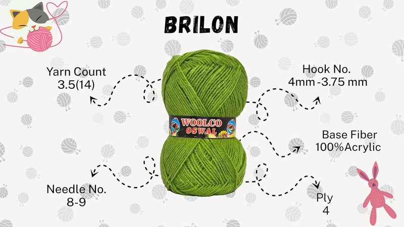Woolco Oswal Brilon Acrylic Hand Knitting Yarn Balls Pack of 4 (50g Each) -Soft Wool Yarn for Knitting, Craft, DIY Projects, Sweaters, Scarves, Multicolor Wool Thread for Home Use (Dark SEA Green) - Image 2