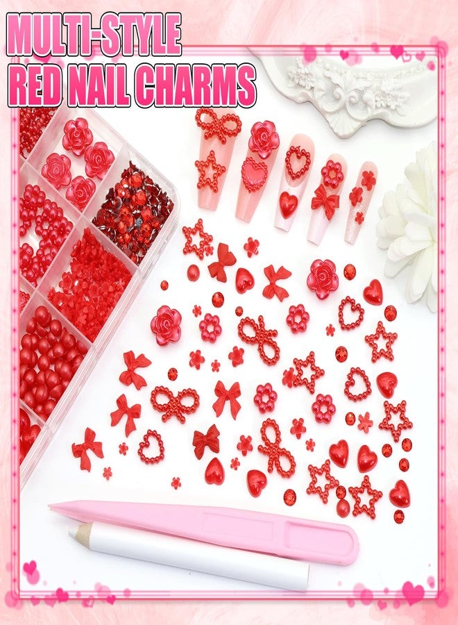 BELICEY Valentines Red Heart Nail Charms Cute Resin Bows Flowers Star Nail Art Charms Flatback Nails Rhinestone and Gem Nail Pearls for DIY Manicure Jewelry for Women Accessories Supplies - Image 4
