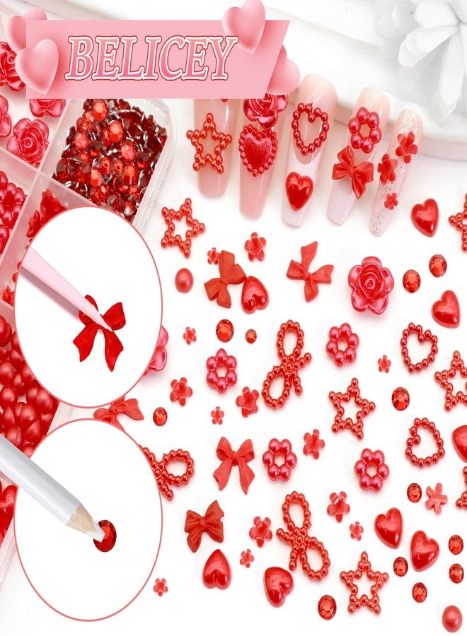 BELICEY Valentines Red Heart Nail Charms Cute Resin Bows Flowers Star Nail Art Charms Flatback Nails Rhinestone and Gem Nail Pearls for DIY Manicure Jewelry for Women Accessories Supplies - Image 5