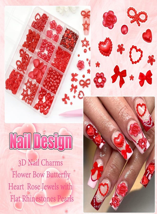BELICEY Valentines Red Heart Nail Charms Cute Resin Bows Flowers Star Nail Art Charms Flatback Nails Rhinestone and Gem Nail Pearls for DIY Manicure Jewelry for Women Accessories Supplies - Image 3