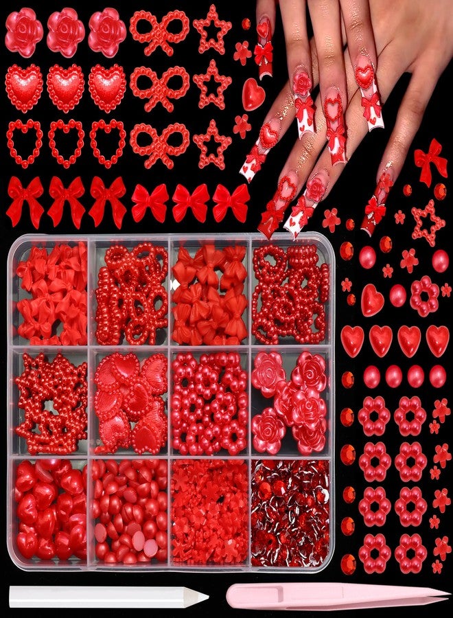 BELICEY Valentines Red Heart Nail Charms Cute Resin Bows Flowers Star Nail Art Charms Flatback Nails Rhinestone and Gem Nail Pearls for DIY Manicure Jewelry for Women Accessories Supplies - Image 1