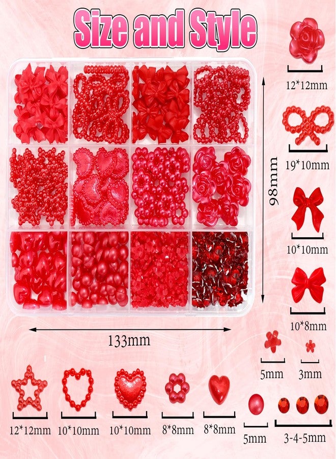 BELICEY Valentines Red Heart Nail Charms Cute Resin Bows Flowers Star Nail Art Charms Flatback Nails Rhinestone and Gem Nail Pearls for DIY Manicure Jewelry for Women Accessories Supplies - Image 2