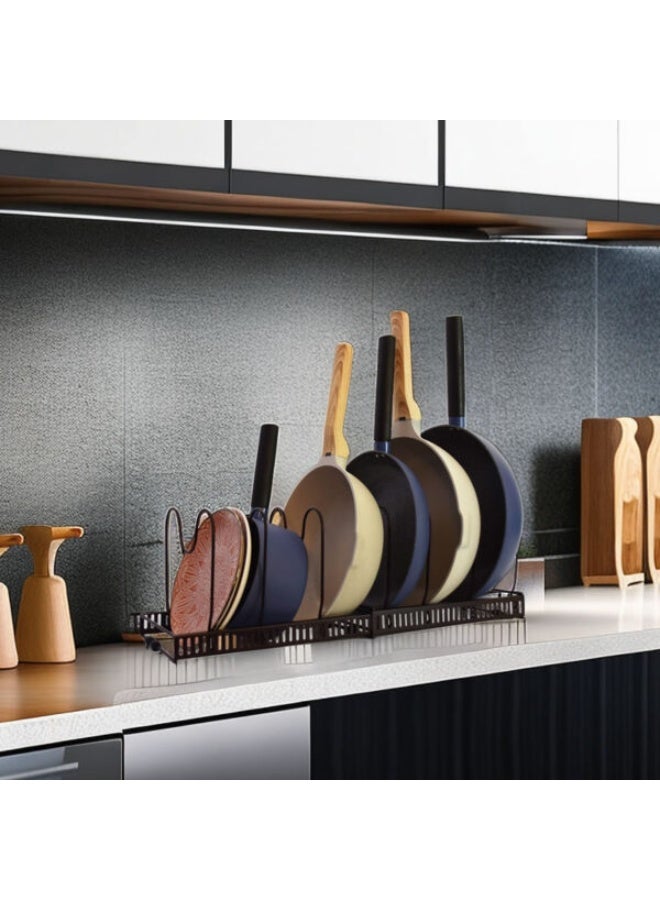 Expandable Pot Lid Organizer Holder with 7 Adjustable Compartment Cookware Plate Rack for Kitchen Cabinet Black - Image 2