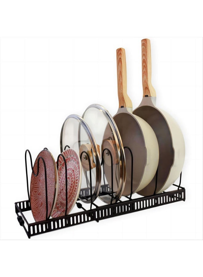 Expandable Pot Lid Organizer Holder with 7 Adjustable Compartment Cookware Plate Rack for Kitchen Cabinet Black - Image 1
