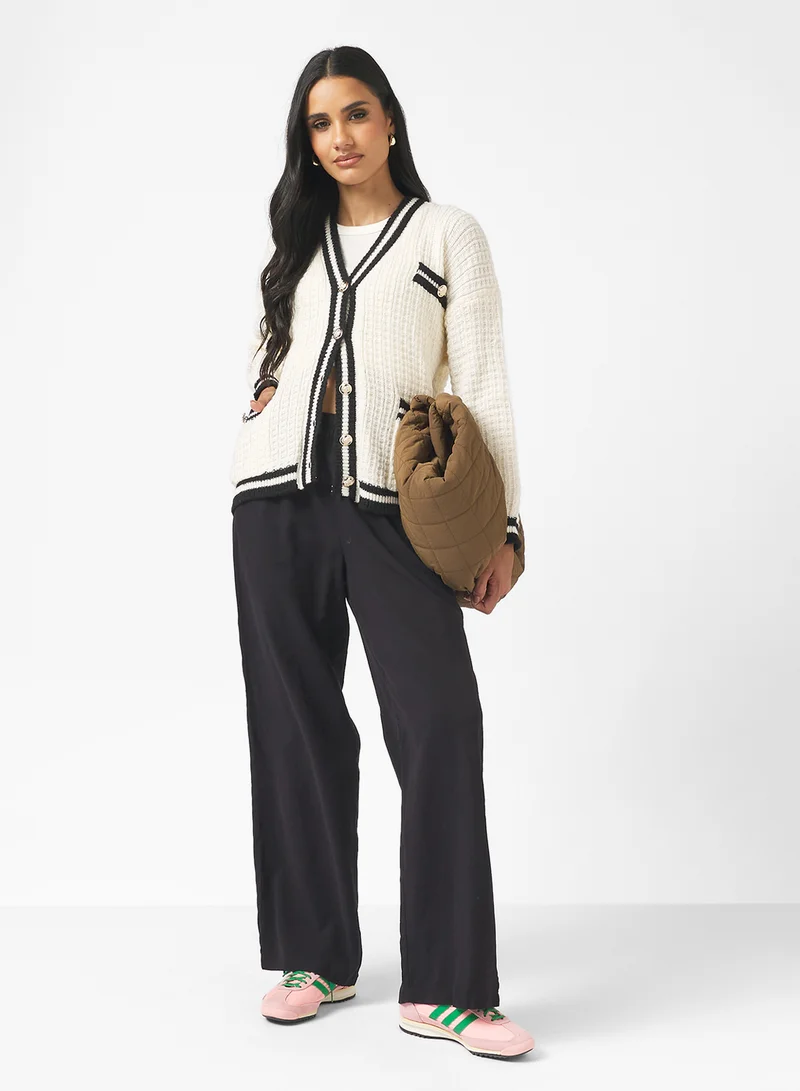 Ginger Varsity Style Button Up Cardigan with Contrast Trim