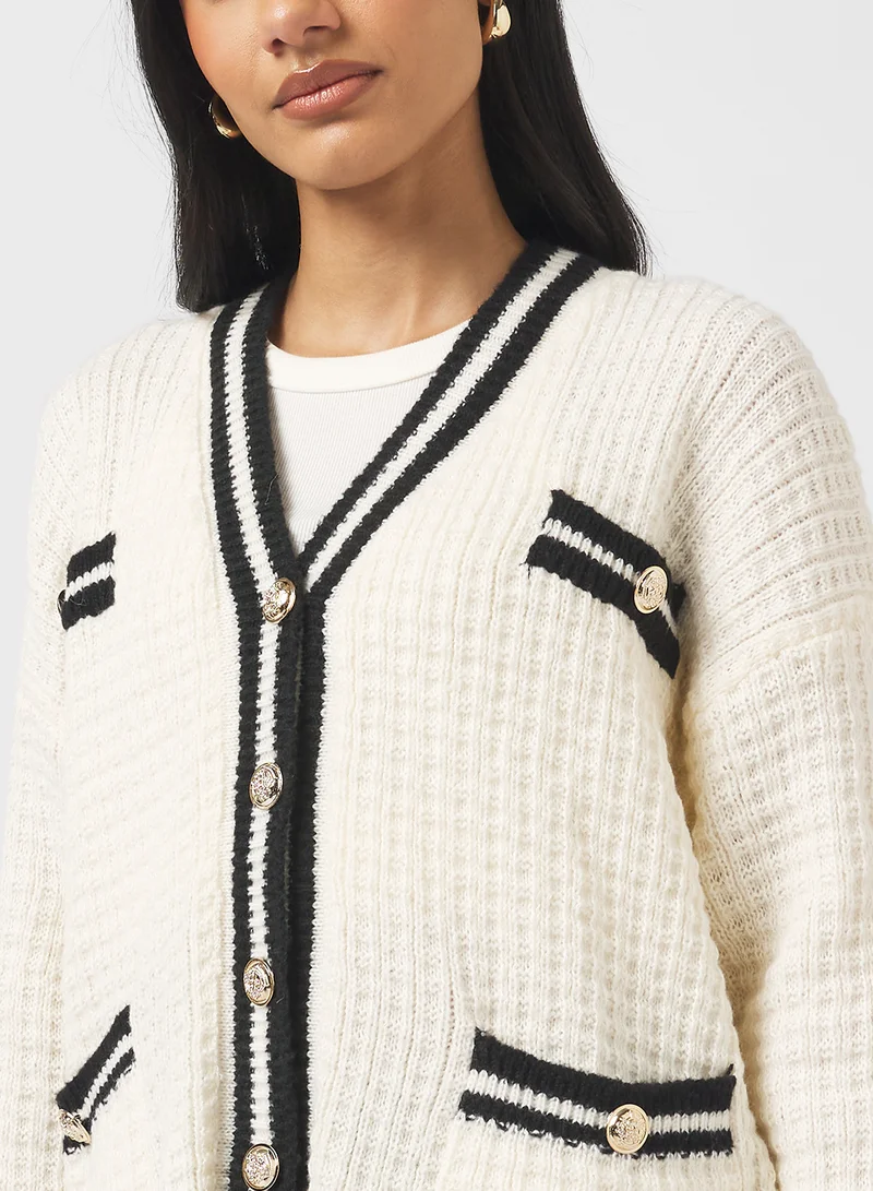 Ginger Varsity Style Button Up Cardigan with Contrast Trim