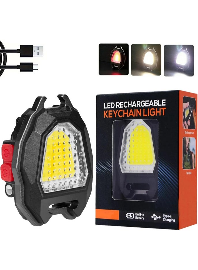 LED Keychain Flashlight, Rechargeable Flashlight with Lighter, Whistle, Bottle Opener and Magnetic Base, Super Bright 800 Lumens, Portable Emergency Light - Image 1