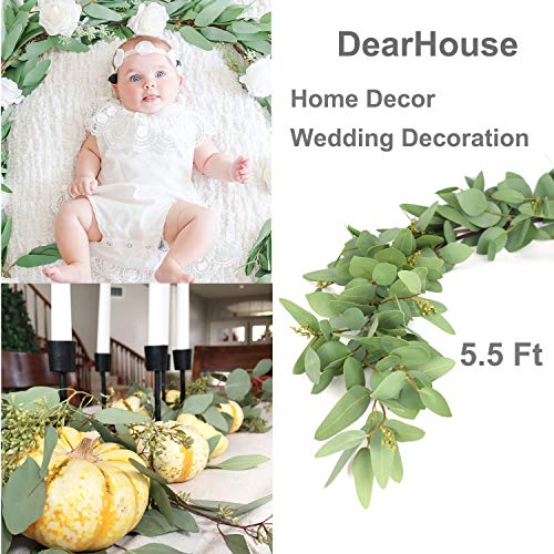 DearHouse 5.5ft Seeded Eucalyptus Garland, Artificial Vines Faux Eucalyptus Leaves Table Garland Artificial Greenery Wedding Backdrop Arch Wall Decor - Image 2