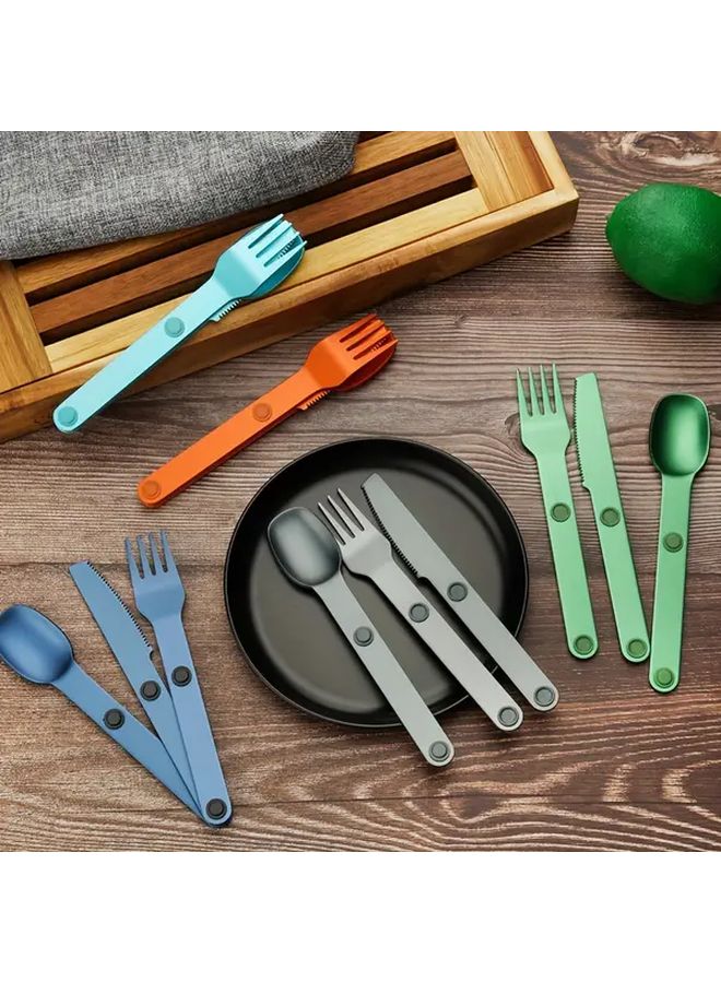 Yellow 3pcs Aluminum Cutlery Set Magnetic Portable Travel Camping - Image 5