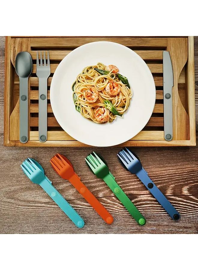 Yellow 3pcs Aluminum Cutlery Set Magnetic Portable Travel Camping - Image 4