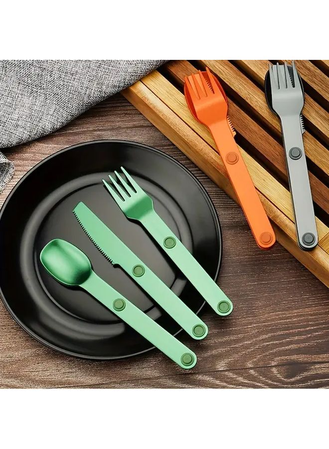 Yellow 3pcs Aluminum Cutlery Set Magnetic Portable Travel Camping - Image 1