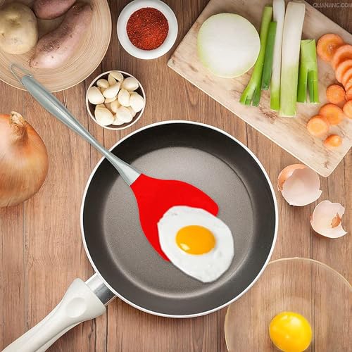 Baskety Kitchen Spatula Set Multipurpose Solid Spatula and ladle - Nylon Utensils with Nonstick, 304(18/10) Stainless Steel Handle Pack of 2 (Red) - Image 5