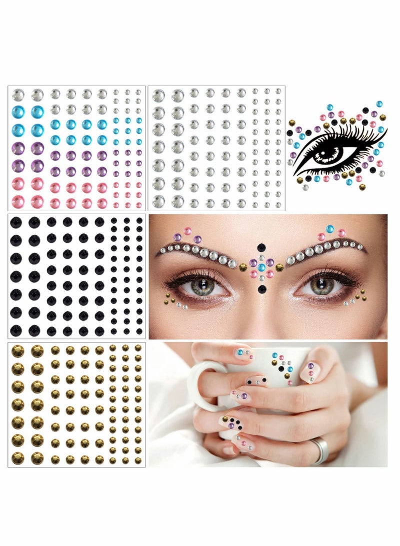 Excefore Bindi Dots Face Jewels Face Jewelry For Women Face Gems Stick On Eye Forehead Crystals Sticker Tears Rainbow Pearl Rhinestones For Makeup Party Festival Accessory Nail Art Decoration(4 Sheets) - Image 1