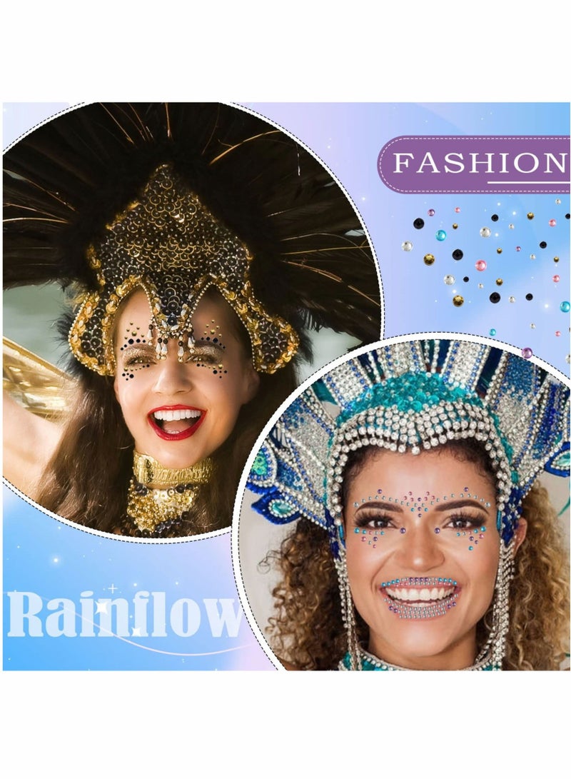 Excefore Bindi Dots Face Jewels Face Jewelry For Women Face Gems Stick On Eye Forehead Crystals Sticker Tears Rainbow Pearl Rhinestones For Makeup Party Festival Accessory Nail Art Decoration(4 Sheets) - Image 2