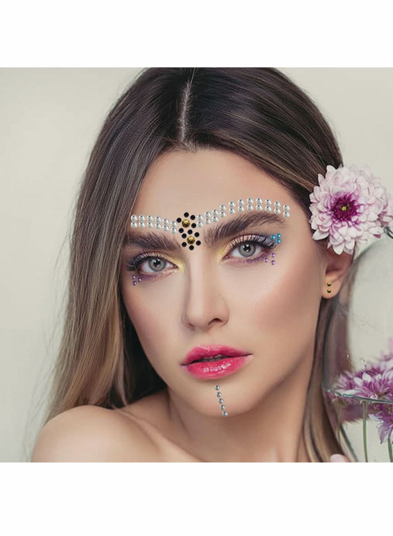 Excefore Bindi Dots Face Jewels Face Jewelry For Women Face Gems Stick On Eye Forehead Crystals Sticker Tears Rainbow Pearl Rhinestones For Makeup Party Festival Accessory Nail Art Decoration(4 Sheets) - Image 3