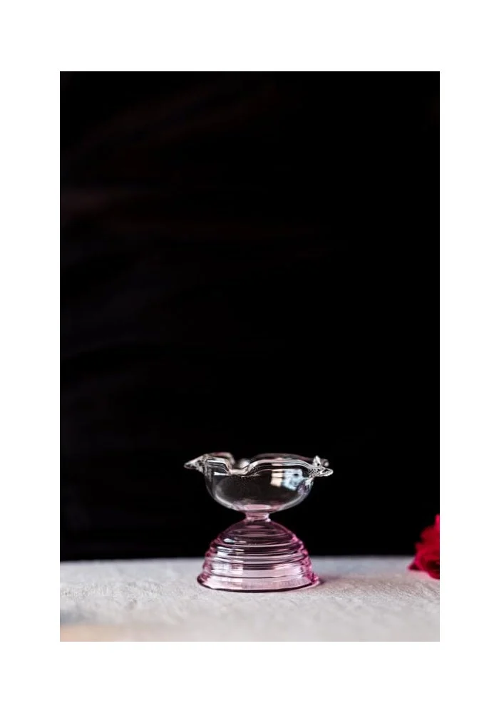 Muun Home Muun Home Short Pink Glass Diya for Pooja Room & Mandir | Decorative Oil Lamp for Diwali Decoration, Wedding, Housewarming & Festive Home Decor