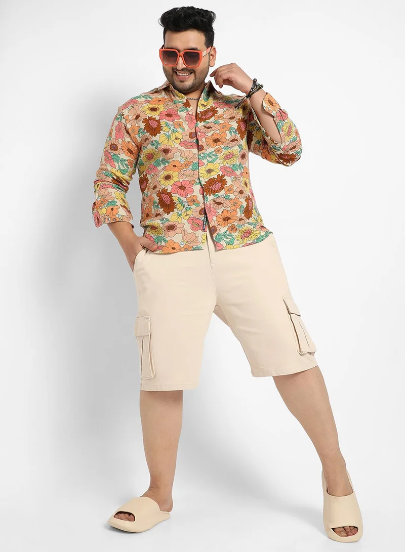 Instafab Plus Instafab Plus Men's Multicolour Floral Cluster Shirt For Casual Wear | Spread Collar | Long Sleeve | Button Closure | Cotton Shirt Crafted With Comfort Fit For Everyday Wear