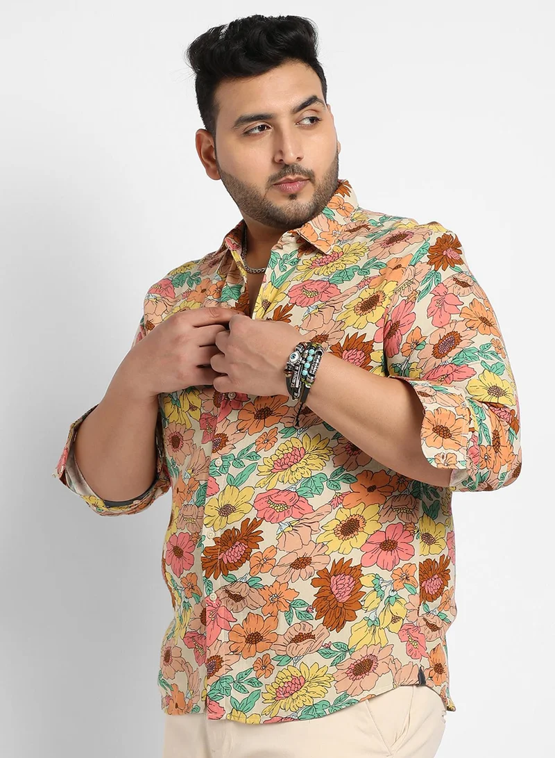Instafab Plus Instafab Plus Men's Multicolour Floral Cluster Shirt For Casual Wear | Spread Collar | Long Sleeve | Button Closure | Cotton Shirt Crafted With Comfort Fit For Everyday Wear