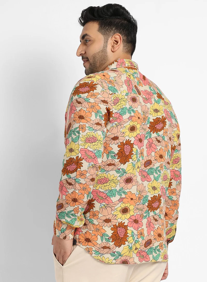 Instafab Plus Instafab Plus Men's Multicolour Floral Cluster Shirt For Casual Wear | Spread Collar | Long Sleeve | Button Closure | Cotton Shirt Crafted With Comfort Fit For Everyday Wear