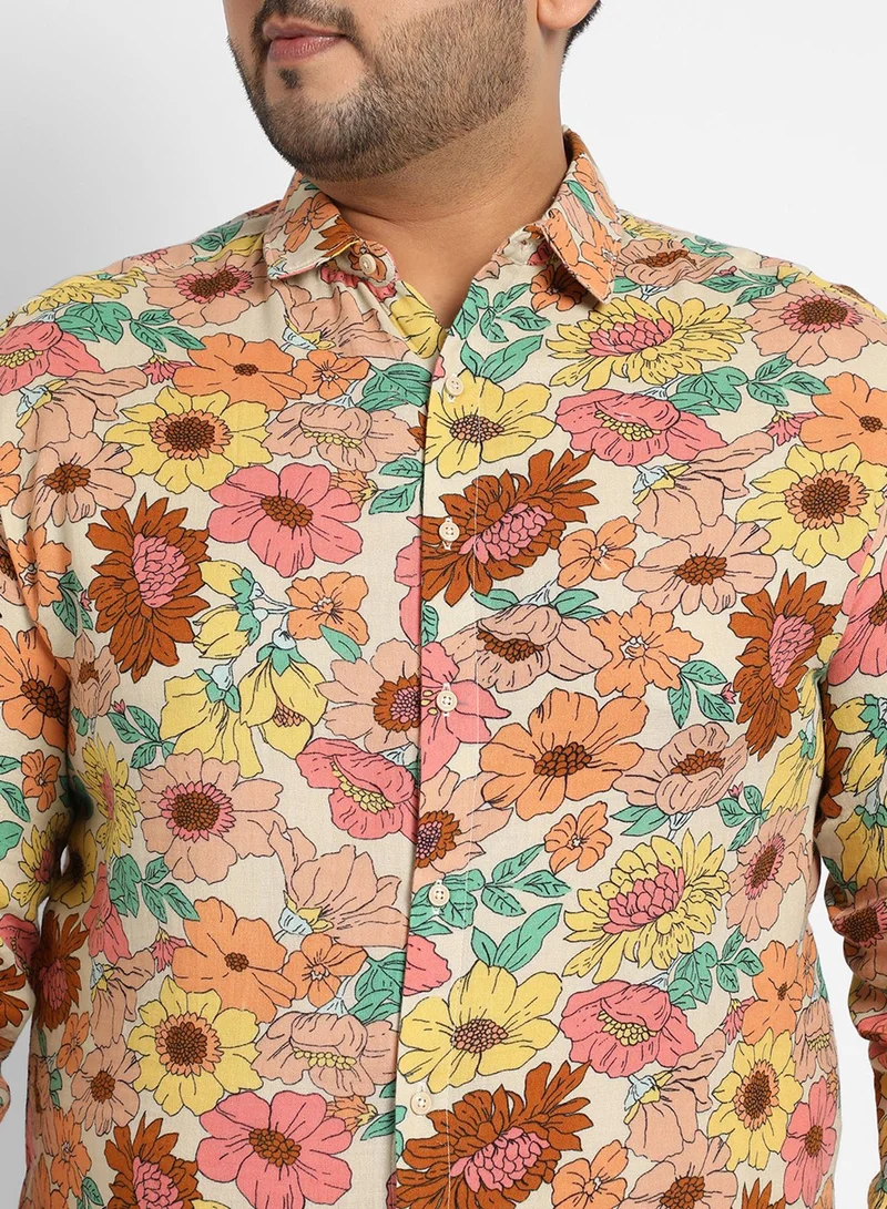 Instafab Plus Instafab Plus Men's Multicolour Floral Cluster Shirt For Casual Wear | Spread Collar | Long Sleeve | Button Closure | Cotton Shirt Crafted With Comfort Fit For Everyday Wear
