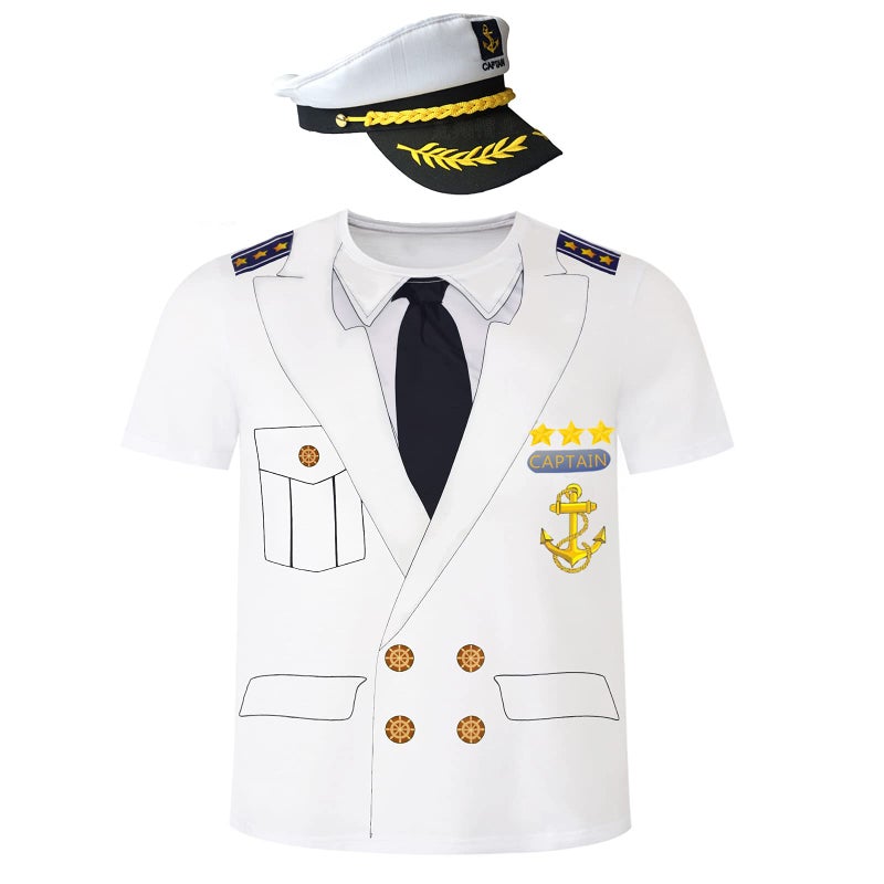 Vegove Novelty Mens Boat Captain T Shirts, Yacht Rock Nautical Cruise Uniform Party Costume Tee (White, Medium) - Image 2