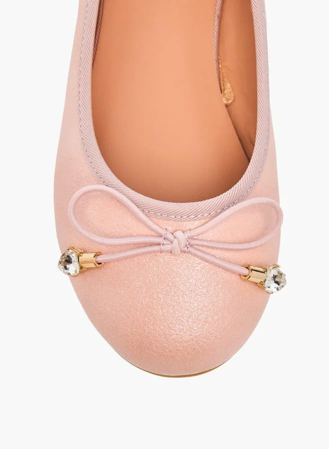 Little Missy Girls Bow Accent Slip-On Ballerina Shoes