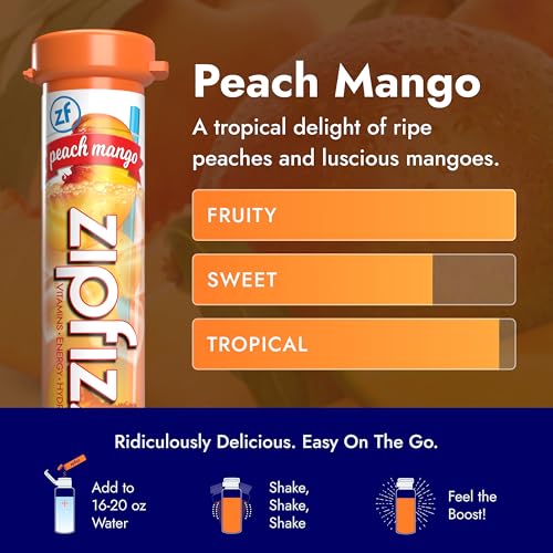 Zipfizz Daily Energy Drink Powder, Peach Mango, 20 Pack | 3-in-1 Sustained Energy, Rapid Hydration, and Essential Vitamins | Sugar-Free | Electrolyte Powder | Contains Vitamin B-12 & Antioxidants - Image 4
