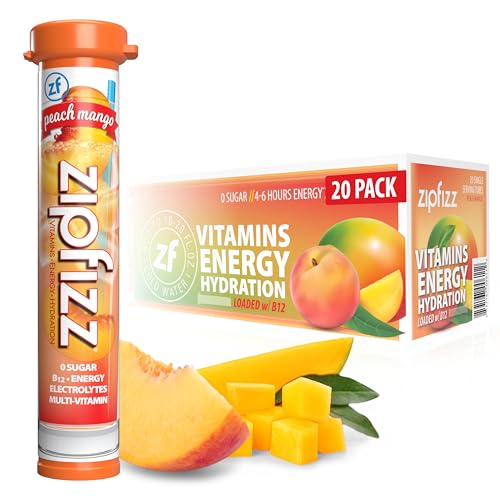 Zipfizz Daily Energy Drink Powder, Peach Mango, 20 Pack | 3-in-1 Sustained Energy, Rapid Hydration, and Essential Vitamins | Sugar-Free | Electrolyte Powder | Contains Vitamin B-12 & Antioxidants - Image 1
