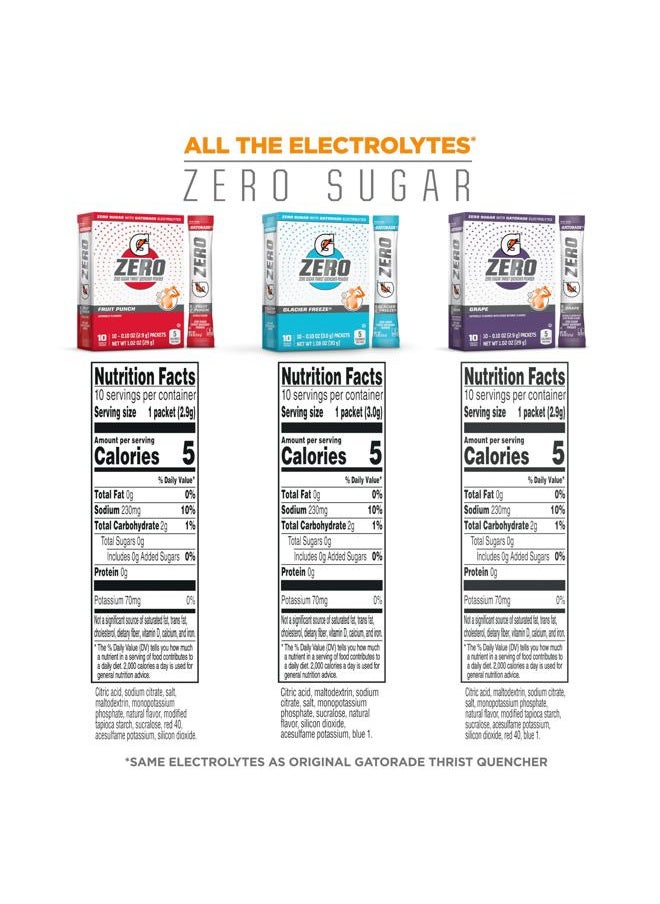 Gatorade G Zero Powder, Fruit Punch Variety Pack, 0.10oz Individual Packets - 10 Count (Pack of 5)  - Image 2