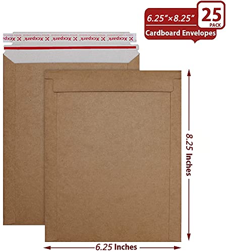 Xxcxpark 25 Pack Brown Kraft Rigid Mailers, 6.25 x 8.25 inches Self Seal Photo Document Mailers Premium Cardboard Keep Flat Envelopes for Photos, Pictures, Papers, Files, CD - Image 2