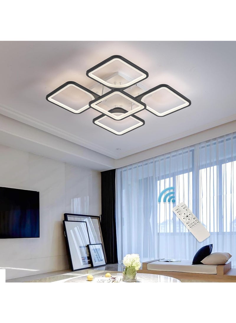 Ganeed Modern LED Ceiling Light, Dimmable 5 Heads Squares Ceiling Lamp Fixture with Remote, Acrylic Metal Flush Mount Ceiling Lighting Fixture with Remote for Living Room Bedroom (70W, Black)  - Image 1