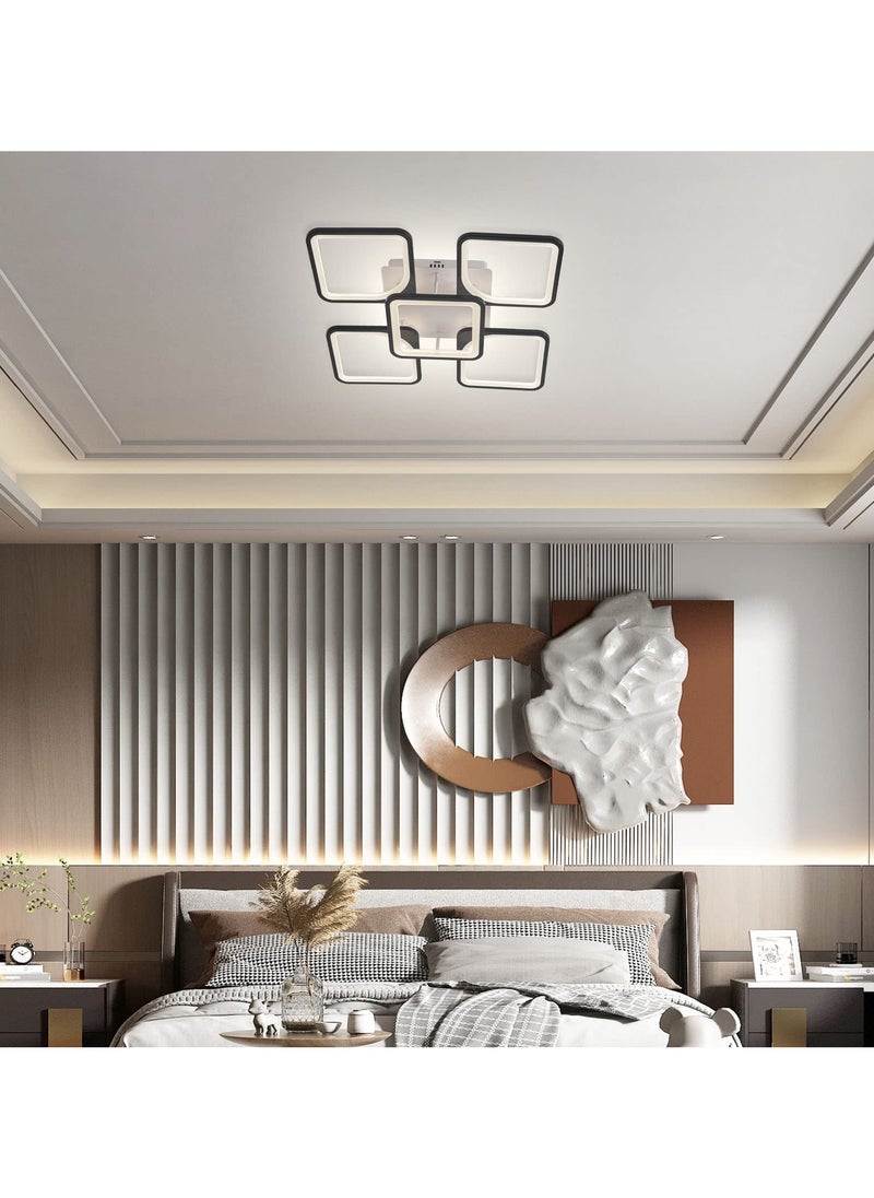 Ganeed Modern LED Ceiling Light, Dimmable 5 Heads Squares Ceiling Lamp Fixture with Remote, Acrylic Metal Flush Mount Ceiling Lighting Fixture with Remote for Living Room Bedroom (70W, Black)  - Image 2