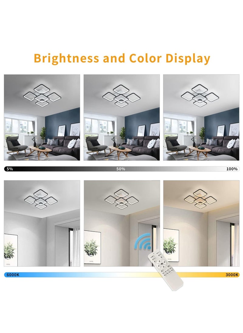 Ganeed Modern LED Ceiling Light, Dimmable 5 Heads Squares Ceiling Lamp Fixture with Remote, Acrylic Metal Flush Mount Ceiling Lighting Fixture with Remote for Living Room Bedroom (70W, Black)  - Image 5