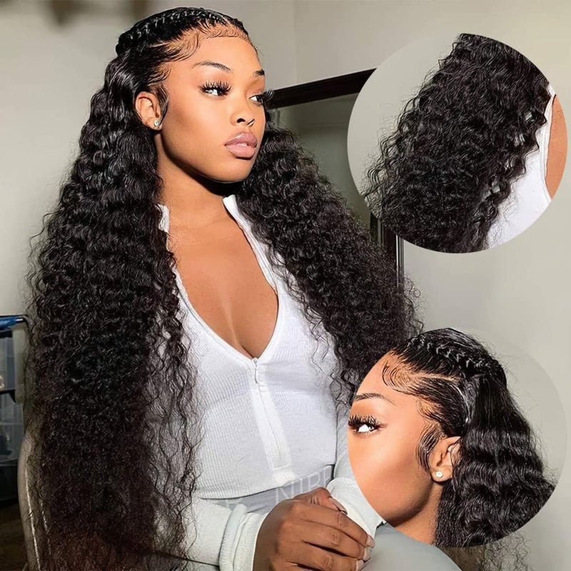 Yuzhou Grace Deep Wave Lace Front Wigs Human Hair Pre Plucked 13x4 Frontal Wigs Human Hair 250 Density Glueless Curly Wigs for Women Natural Color 22inch 13x4 deep wave wig