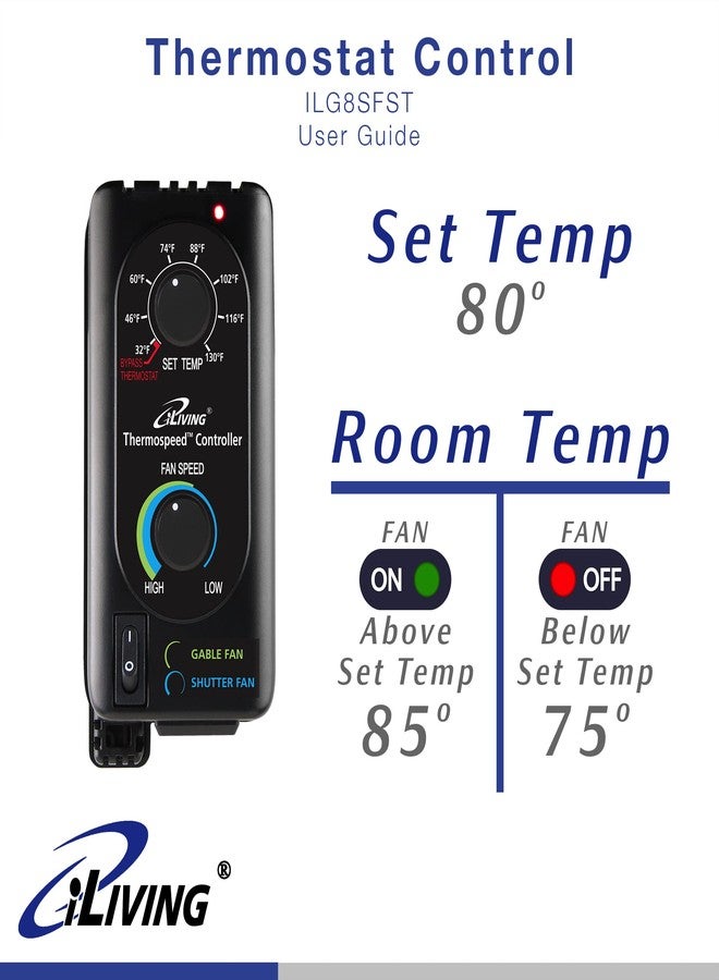 iLIVING Exhaust Fan Thermospeed Temperature Controller and Speed Controller, Black, ILG8SFST - Image 4
