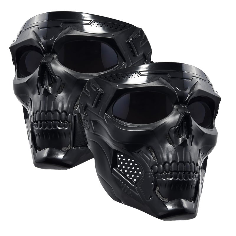 PLOOTA 2 Pcs Motorcycle Mask Full Face,Masks Skull Skeleton with Goggles Impact Resistant Tactical Mask for Halloween Paintball Game Movie Props Party - Image 1