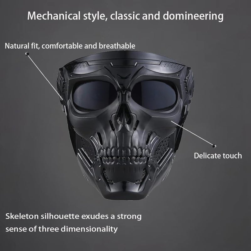 PLOOTA 2 Pcs Motorcycle Mask Full Face,Masks Skull Skeleton with Goggles Impact Resistant Tactical Mask for Halloween Paintball Game Movie Props Party - Image 5