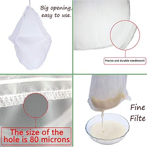 iAesthete 3 Pack - Ultra Fine Nut Milk Bag, 12X12 Inches, 80 Micron, Multiple Usage Reusable Food Strainer, Cold Brew Coffee Bag, Food Grade Nylon Mesh, BPA-Free, Cheesecloth Bag, Yogurt Strainer, Juice Filter - Image 5