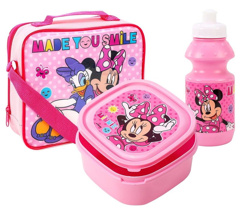 TDL Minnie Mouse Girls Pink Lunch Set Insulated School Lunch Bag Sandwich Box  Drinks Bottle Set for Kids 810060