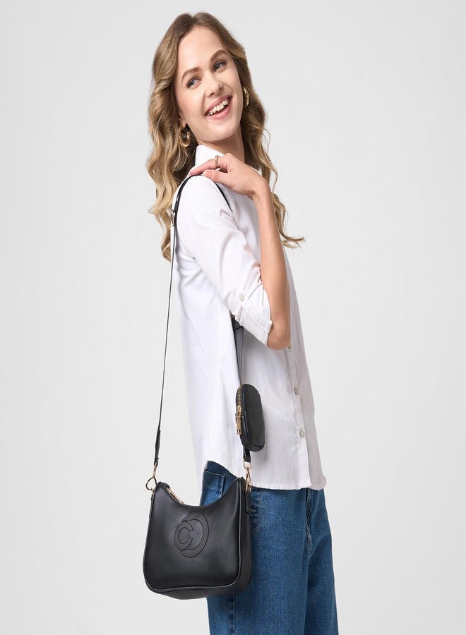 Caprese Monroe Medium Crossbody Bag for Women | Sleek Monogram Sling Bag with Detachable Pouch | Adjustable and Detachable Strap Shoulder Bag for Everyday Use (Black) - Image 2