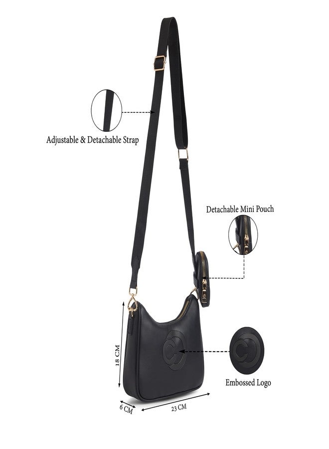 Caprese Monroe Medium Crossbody Bag for Women | Sleek Monogram Sling Bag with Detachable Pouch | Adjustable and Detachable Strap Shoulder Bag for Everyday Use (Black) - Image 3