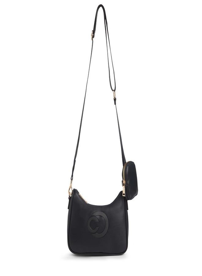Caprese Monroe Medium Crossbody Bag for Women | Sleek Monogram Sling Bag with Detachable Pouch | Adjustable and Detachable Strap Shoulder Bag for Everyday Use (Black) - Image 1