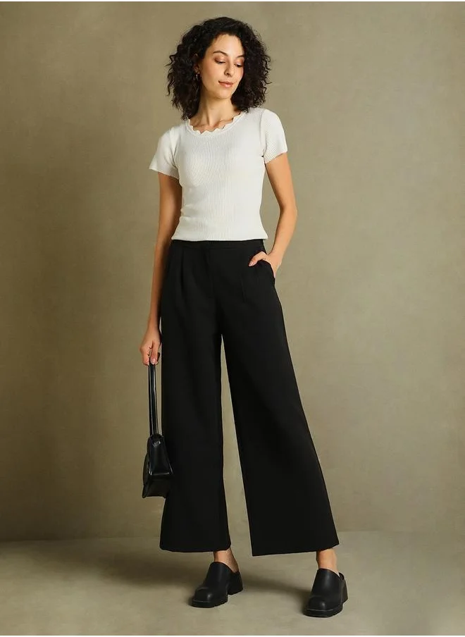 Dennis Lingo Black Straight Leg Trousers for Women - Relaxed Fit, Classic