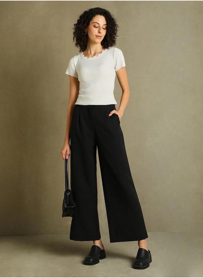 Dennis Lingo Black Straight Leg Trousers for Women - Relaxed Fit, Classic  - Image 1