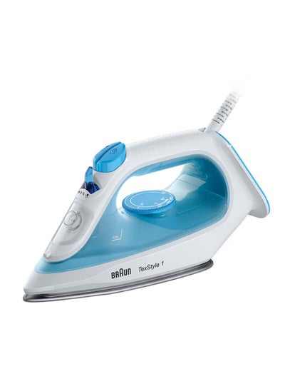 BRAUN Steam Iron, 120g Steam Shot per Minute, Super Ceramic Soleplate, Self Clean, Anti Drip, Water Spray, 50% Energy Saving, 220 ml 2000 W SI1050BL White/Blue