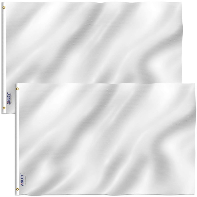 Anley Pack of 2 Fly Breeze 3x5 Foot Solid White Flag Vivid Color and Fade proof Canvas Header and Double Stitched Plain White Flags Polyester with Brass Grommets 3 X 5 Ft - Image 2