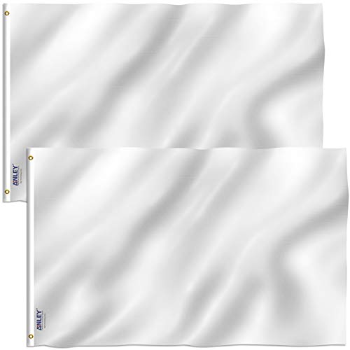 Anley Pack of 2 Fly Breeze 3x5 Foot Solid White Flag Vivid Color and Fade proof Canvas Header and Double Stitched Plain White Flags Polyester with Brass Grommets 3 X 5 Ft - Image 1