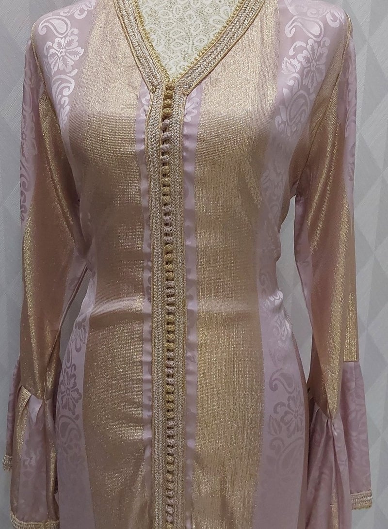 الريش البنفسجي  جلابيه راندا مغربية فستان طويل تصميم كامل اللون الوردي