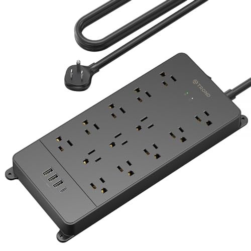 TROND Surge Protector Power Strip, 4000 Joules, ETL Listed, 13 Widely-Spaced Outlets Expansion with USB C Ports, Low-Profile Flat Plug, Wall Mountable, 5ft Extension Cord, 14AWG Heavy Duty, Black - Image 1